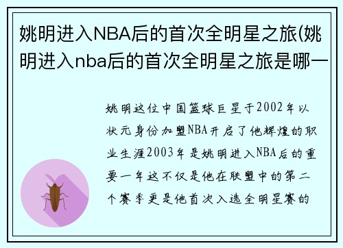 姚明进入NBA后的首次全明星之旅(姚明进入nba后的首次全明星之旅是哪一年)