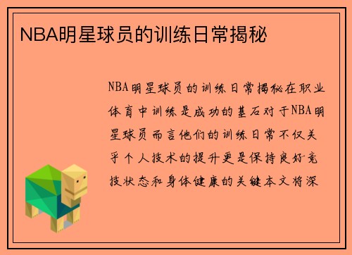 NBA明星球员的训练日常揭秘