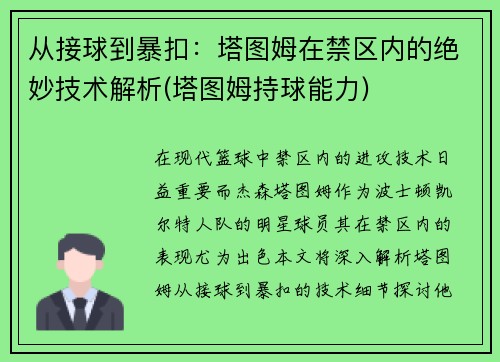 从接球到暴扣：塔图姆在禁区内的绝妙技术解析(塔图姆持球能力)