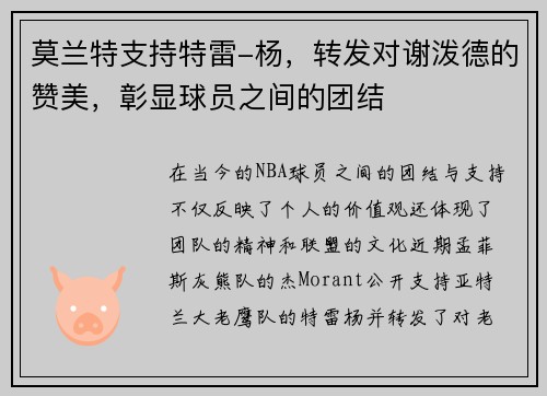 莫兰特支持特雷-杨，转发对谢泼德的赞美，彰显球员之间的团结