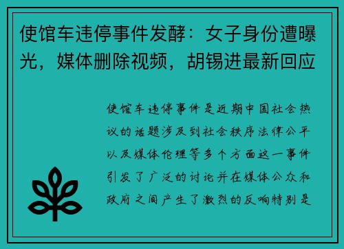 使馆车违停事件发酵：女子身份遭曝光，媒体删除视频，胡锡进最新回应